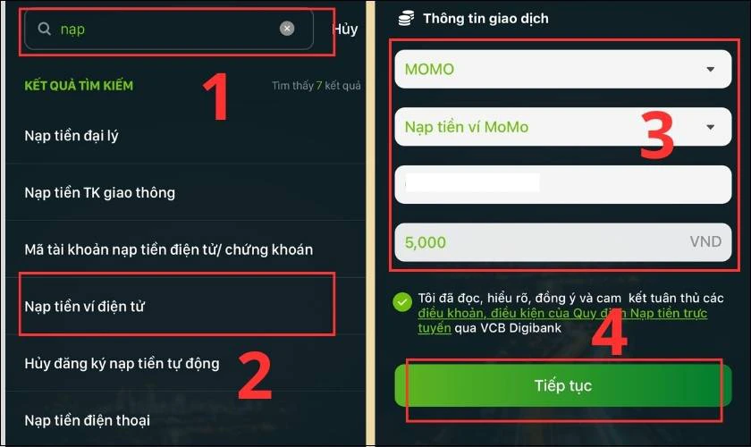 Cách nạp tiền vào MoMo bằng các app ngân hàng