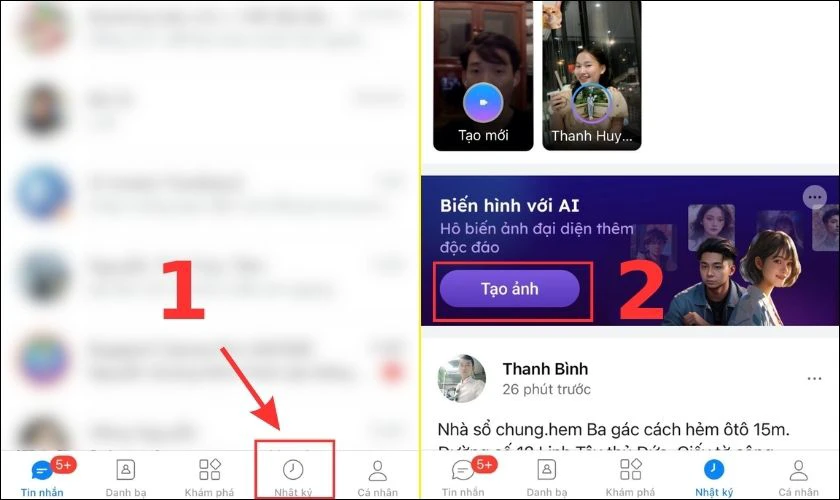 Nhấn chọn banner tính năng Zalo Avatar AI trên trang Nhật ký