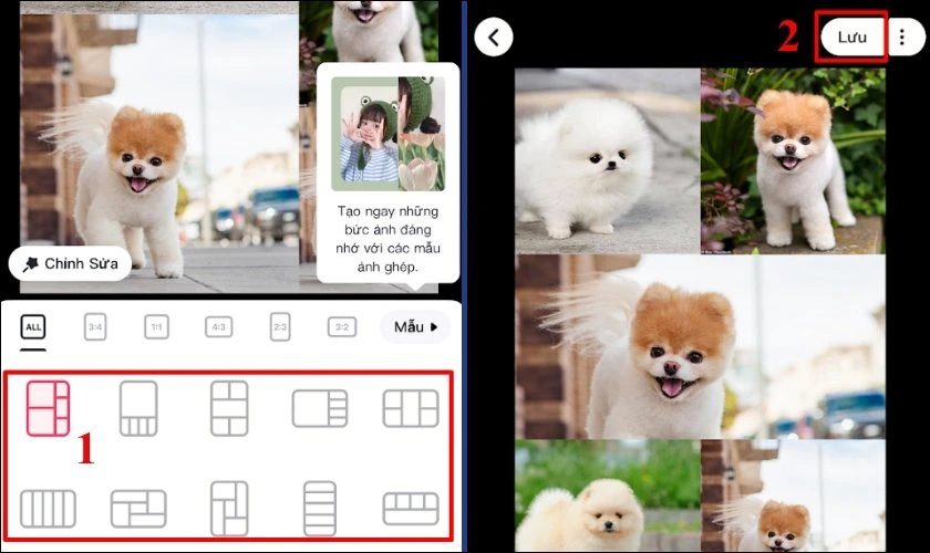 Chọn bố cục ảnh yêu thích và nhấn Lưu