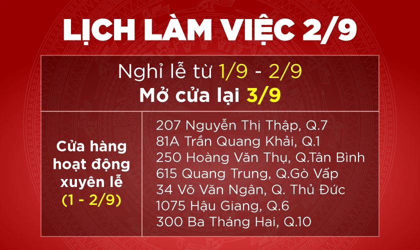 Thông báo nghỉ lễ 2/9 Điện Thoại Vui miền Nam