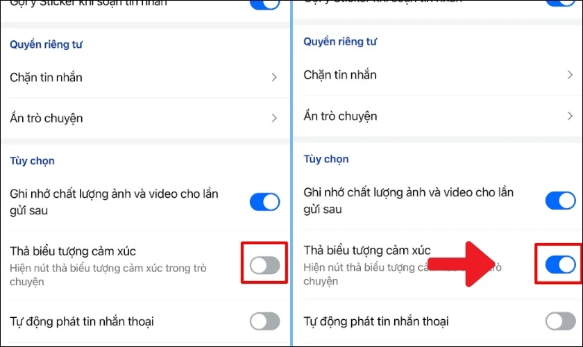 Chọn vào Thả biểu tượng cảm xúc