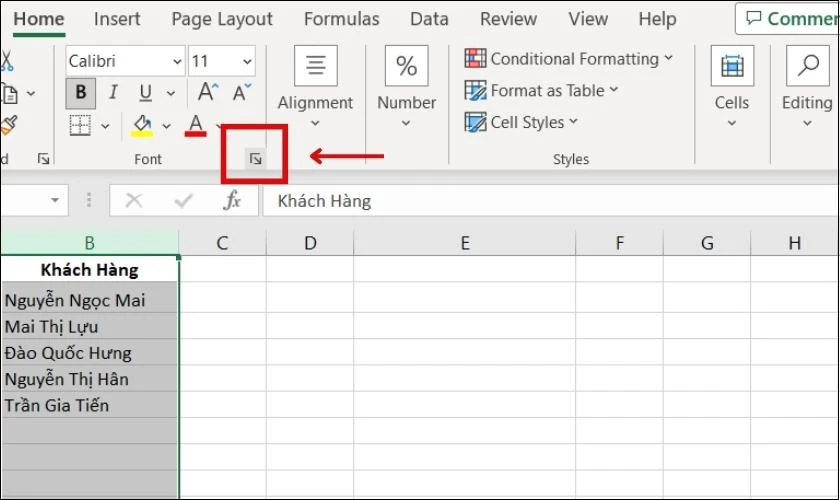 Sử dụng hộp thoại Format Cells để gạch ngang giữa chữ trong Excel 