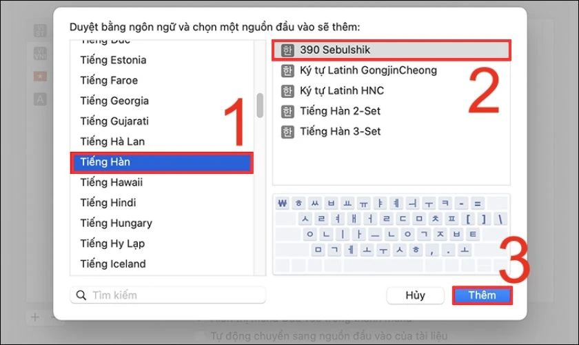 Tìm và chọn vào bàn phím máy tính tiếng Hàn 