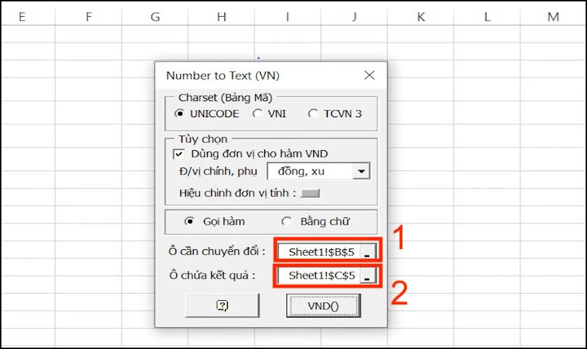 Lựa chọn ô cần chuyển đổi số sang thành chữ trong Excel 