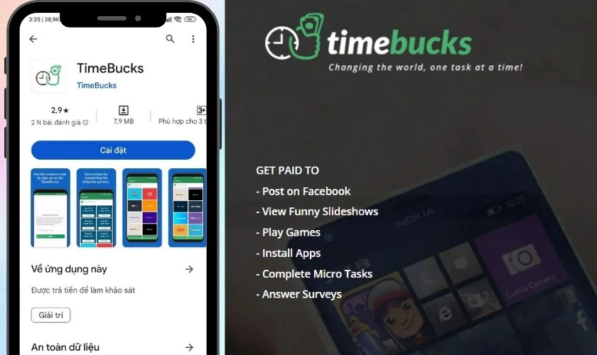 Timebucks - Ứng dụng kiếm tiền online cho học sinh