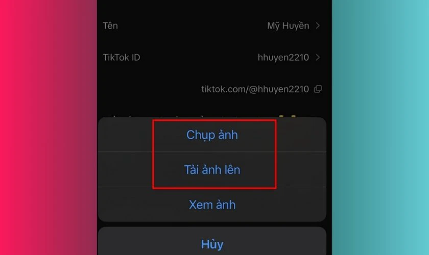 Chọn Chụp ảnh hoặc Tải ảnh lên