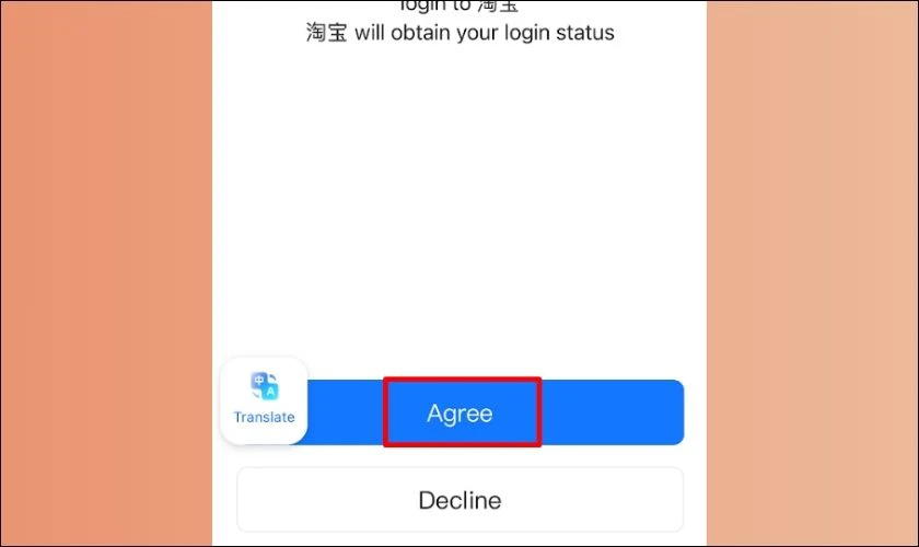 Nhấn Agree để cho phép Alipay liên kết 2 tài khoản