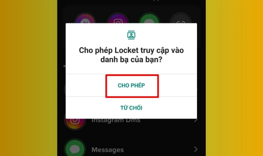 Cho phép Locket Widget truy cập vào danh bạ