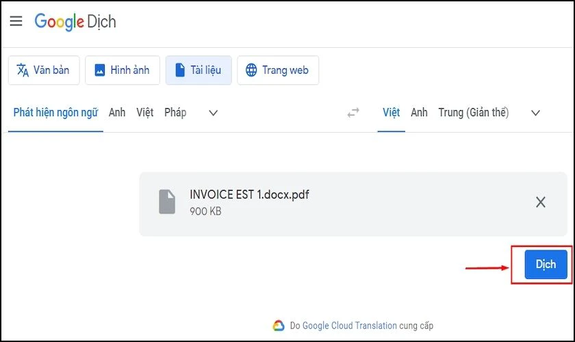 Thành quả sau khi dịch tài liệu qua Google Dịch