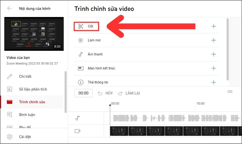 Chọn mục Cắt video