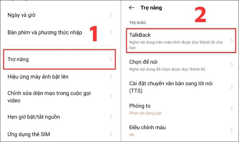 Vào mục trợ năng và chọn TalkBack