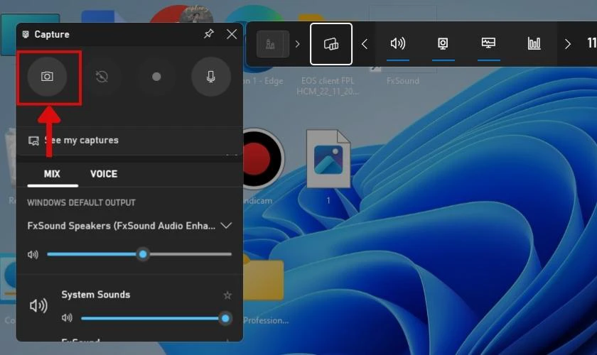 Nhấn vào biểu tượng camera để chụp màn hình win 11