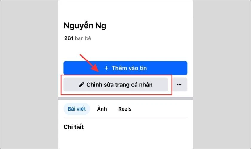 Chọn vào mục Chỉnh sửa trang cá nhân