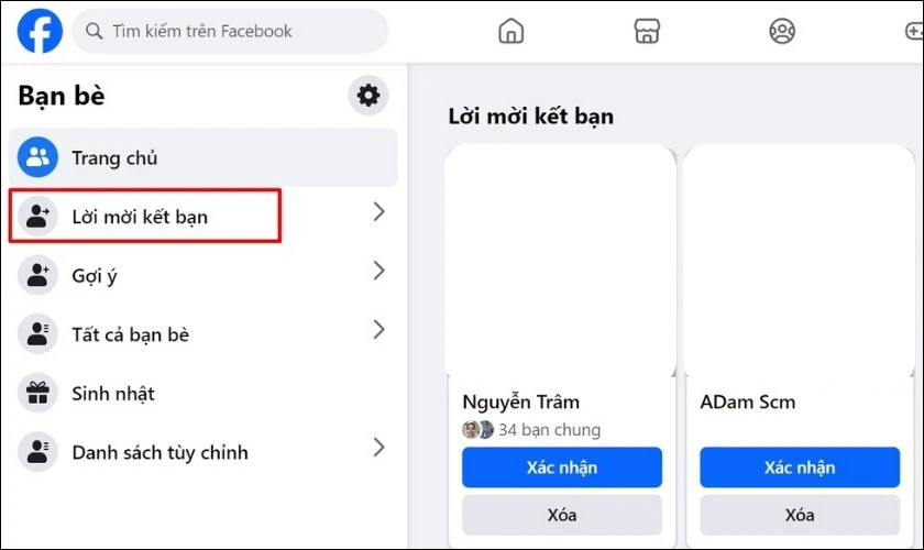 Mục Lời mời kết bạn