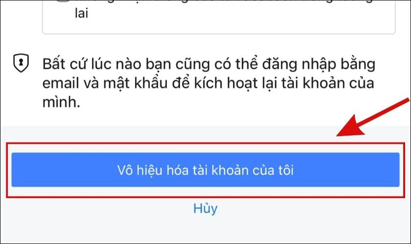 Chọn Vô hiệu hoá tài khoản của tôi