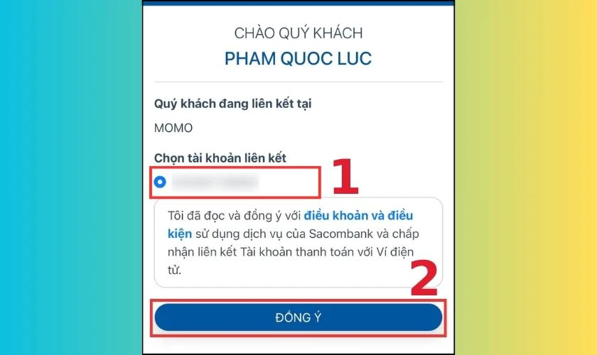 Chọn tài khoản để liên kết và nhấn chọn Đồng ý