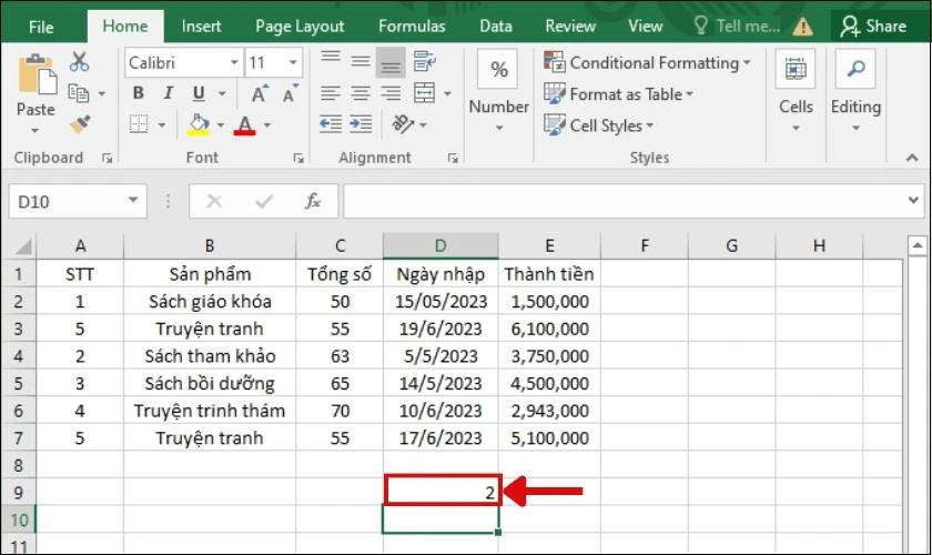 Kết quả sau khi áp dụng công thức