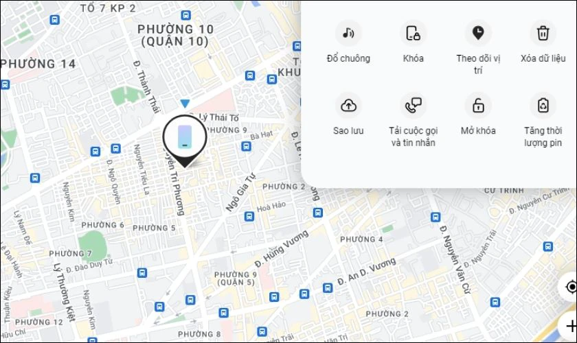 Trang bản đồ định vị Find My MoBile