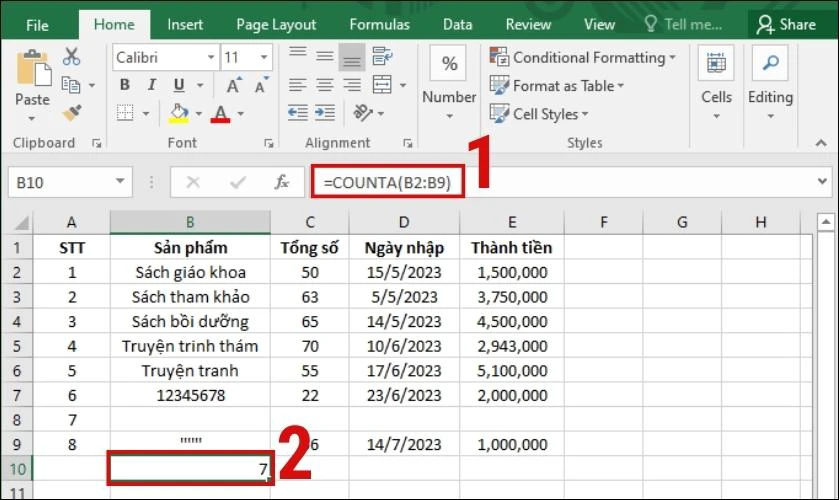 Cách sử dụng hàm Counta trong Excel