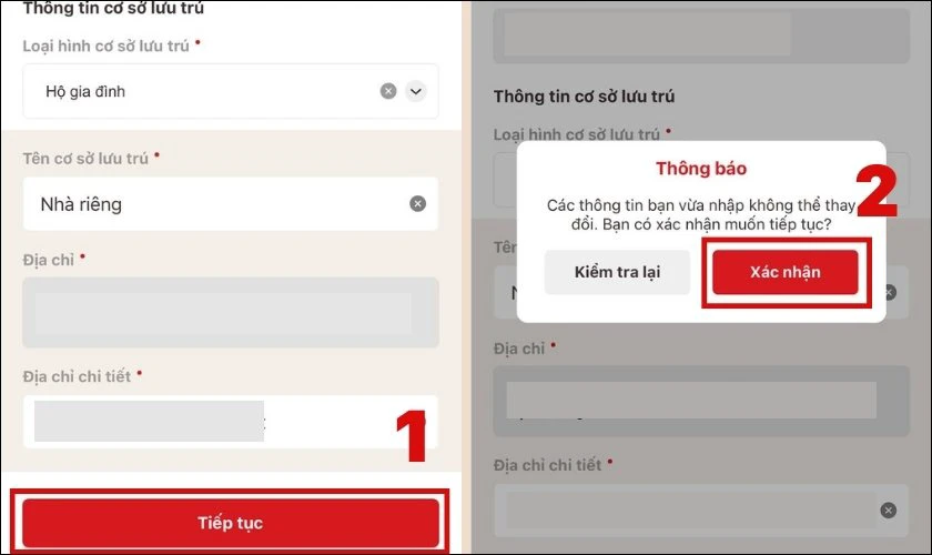 Nhấn vào Xác nhận thông tin cơ sở lưu trú
