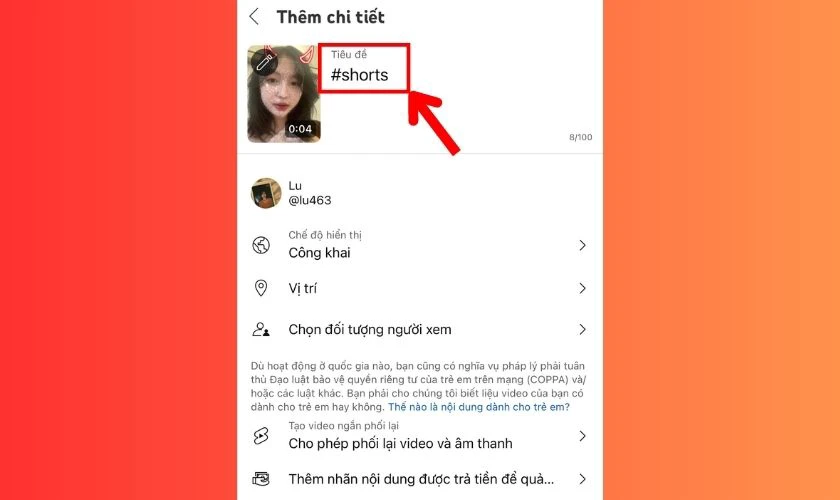 Thêm hashtag #Shorts vào phần tiêu đề hoặc mô tả