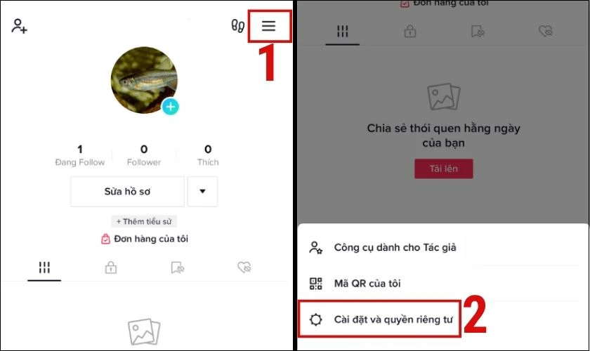 Vào cài đặt chọn quyền riêng tư