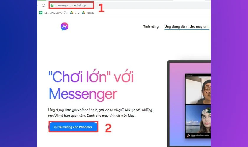 Truy cập vào trang chủ download Messenger