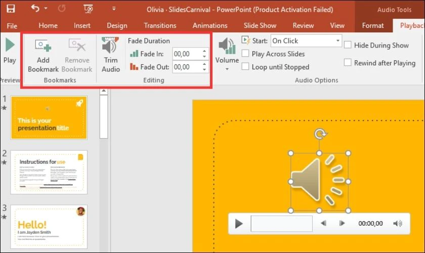 Cắt chỉnh file âm thanh được chèn vào PowerPoint 