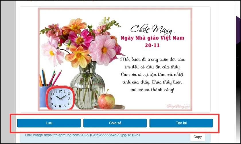 Nhấn vào nút Lưu hoặc Chia sẻ để gửi thiệp 20/11 online đến thầy cô