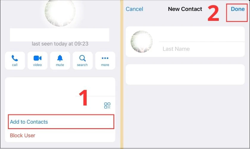 Nhấn chọn Add to contacts và nhấn Done