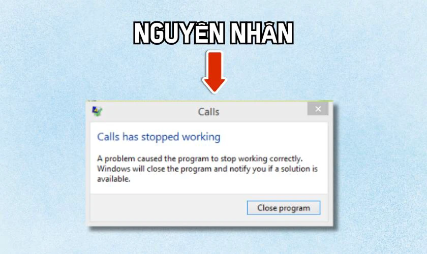 Lỗi A problem caused the program to stop working correctly do đâu?