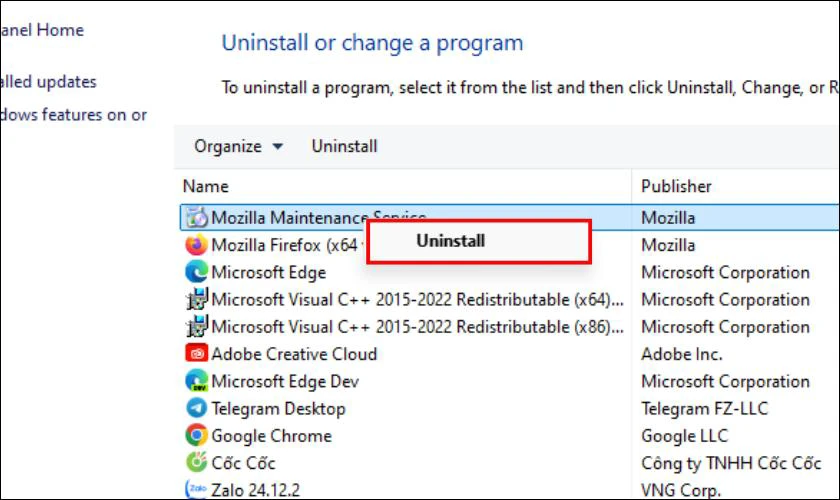 Sau đó, click chuột phải vào phần mềm và chọn Uninstall