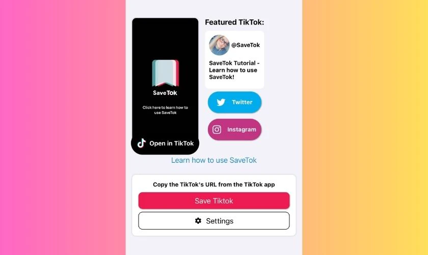 Chuyển sang app TikTok để sao chép link video