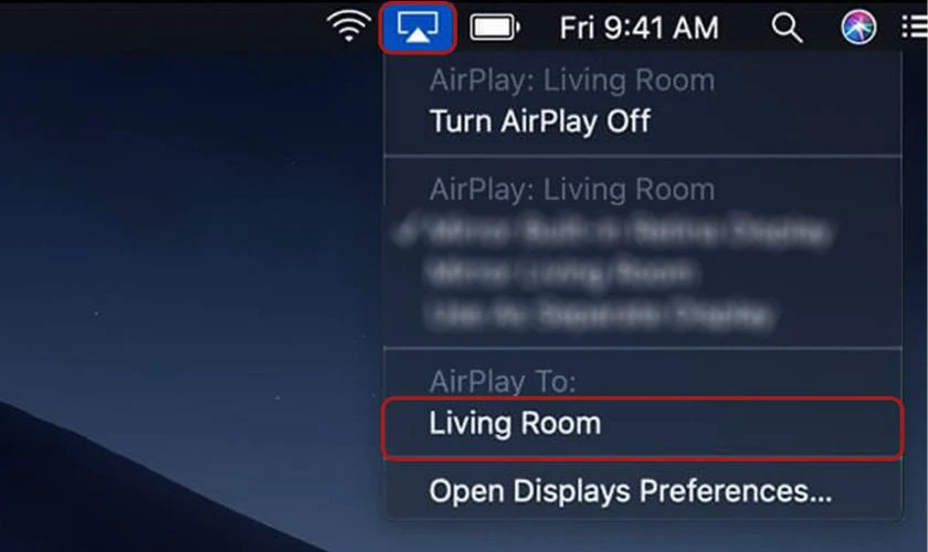 Nhấn vào biểu tượng Airplay trên thanh menu