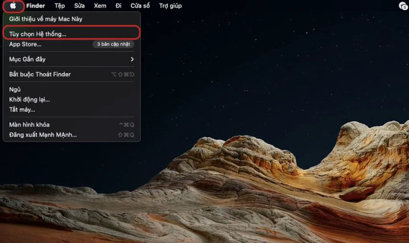 Nhấn vào biểu tượng Apple rồi chọn Tùy chọn hệ thống