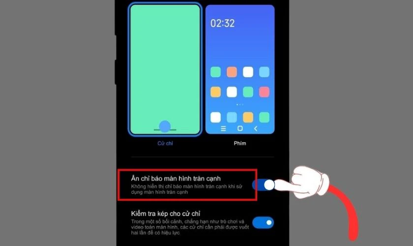Gạt nút sang phải để kích hoạt tính năng ẩn thanh điều hướng Xiaomi
