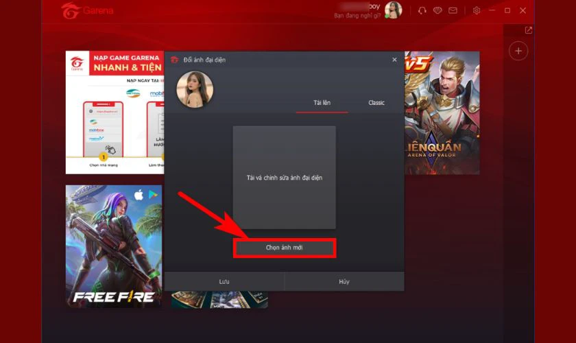 Chọn ảnh đại diện Garena mới 