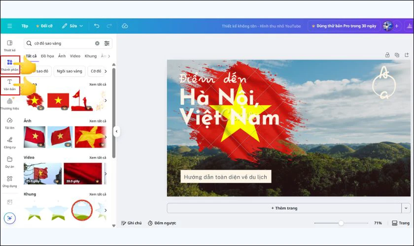 Sử dụng thanh công cụ Thành phần và Văn bản để chèn ảnh, văn bản
