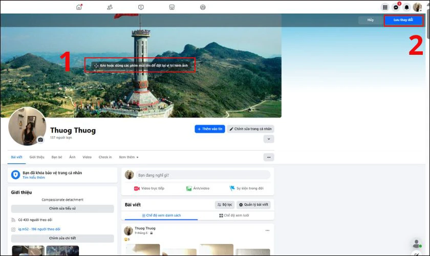 Chỉnh khung ảnh bìa theo yêu thích và nhấn Lưu thay đổi nhé