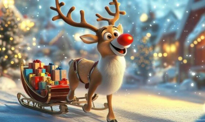 Chú tuần lộc đang đi phát quà