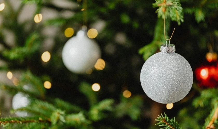 Trang trí quả châu trên cây thông