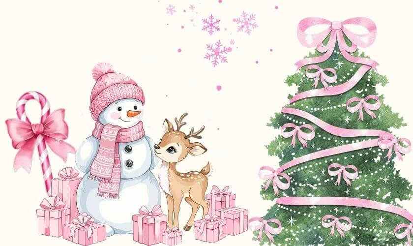 Ảnh cây thông Noel decor màu hồng