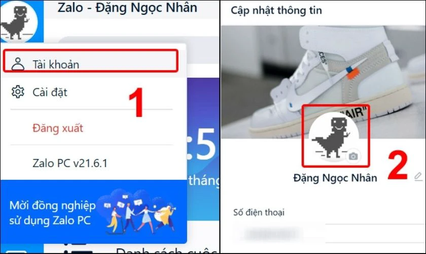 Chọn Tài khoản rồi nhấp vào ảnh đại diện