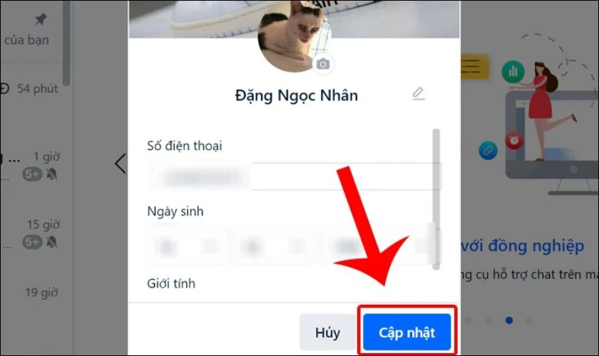 Nhấn Cập nhật để lưu ảnh mới