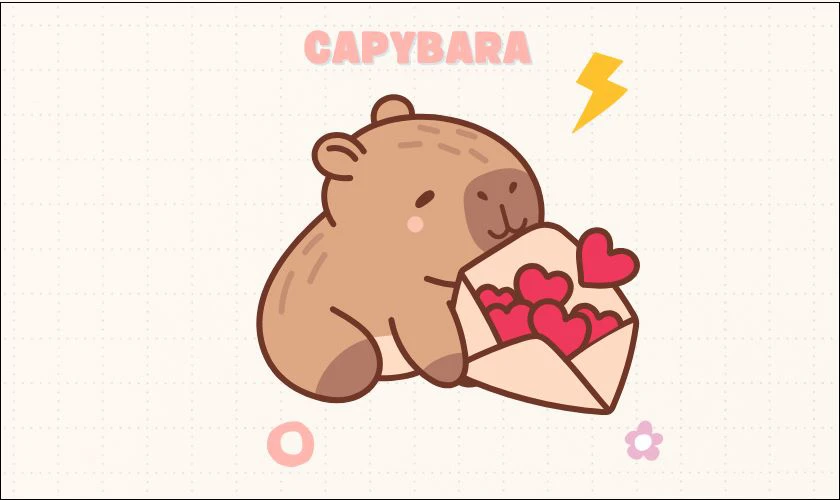 Capybara và bì thư trái tim