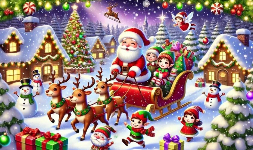 Hình ảnh ông già Noel và bầy tuần lộc đẹp lung linh