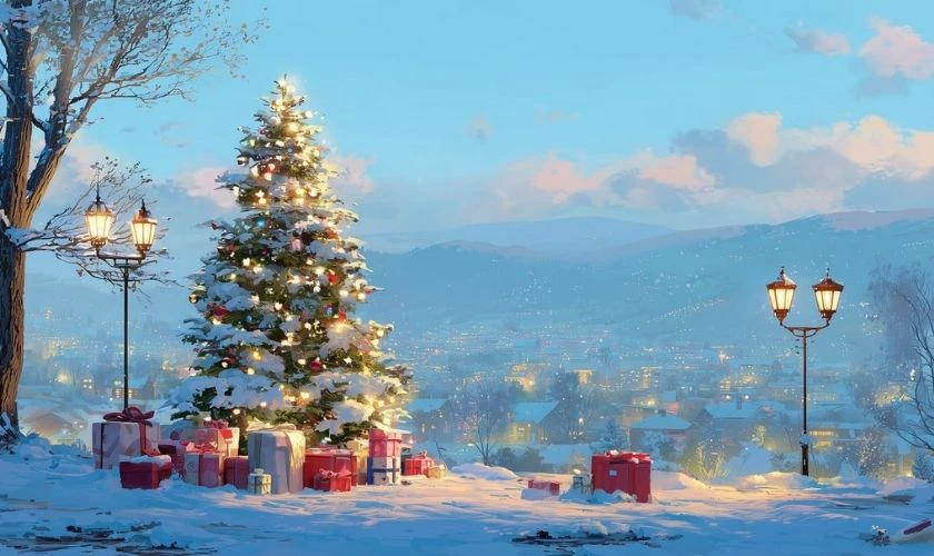 Hình ảnh cây thông Noel ngoài trời mùa Giáng sinh