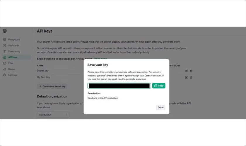 Tạo và sao chép API Key ChatGPT cá nhân