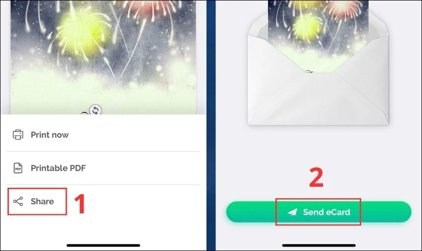 Chọn Share rồi chọn Send eCard để gửi thiệp đến người khác