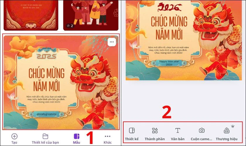 Làm thiệp tết 2026 miễn phí bằng Canva đơn giản